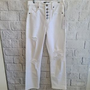 True Religion High Waist Button Fly Starr Optic White Distressed Jeans NWT SZ 25